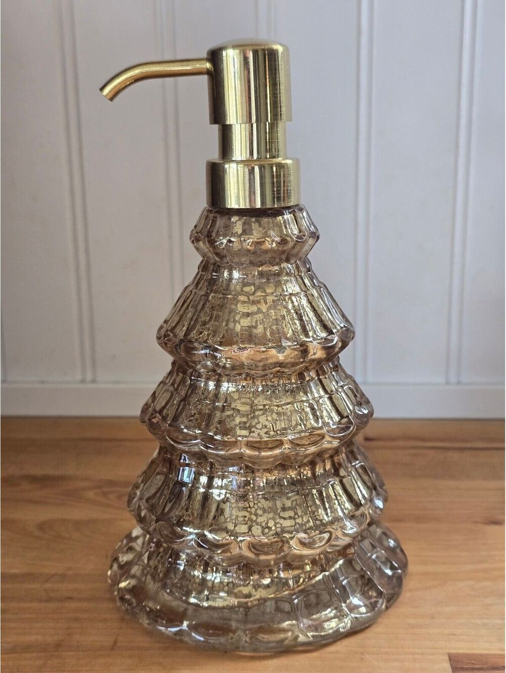 Vintage Mercury Style Glass Christmas Tree Soap Dispenser with Gold Pump